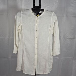 Eileen Fisher White 100% Linen Button Down Tunic
